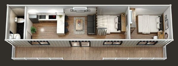 Mẫu nhà container 40 feet làm 2 phòng ngủ